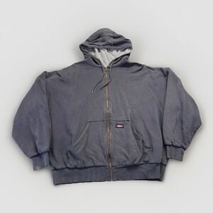 Dickies Hoodie Mens 2XL Workwear Jacket Gray Skater Thermal Lined Distressed Y2k